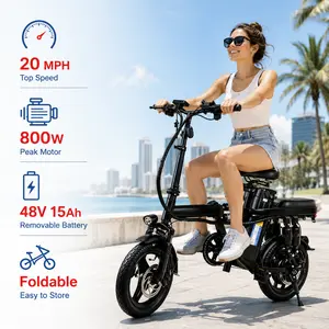 Foldable Electric Bike - 14" Outdoor Commuter Folding Ebike, 400W Motor, 48V 15Ah Battery, Dual Suspension, Dual Disc Brakes, LCD Display, 20MPH Adult Bicycle with Adjustable Built-in Seat, Folding Bike, Ebikes