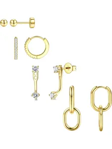 Small Hoop Earrings for Women - Hypoallergenic Steel Flat Back Earring Stacks Set Dangle Huggie Stud Cartilage Jewelry Trendy 4 Pairs Elegant Minimalist Earrings