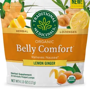 Traditional Medicinals Organic Belly Comfort Lemon Ginger Lozenges - Nausea Relief - 30 Count