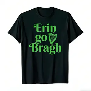 Erin Go Bragh - Green Irish Harp Heritage St. Patrick's Day Tee For Men Women White Text Print, Machine Washable Humorous Gift for Men y2k  outfits  men time  tee  shirt  double print  Vintage Metalcore Tshirt