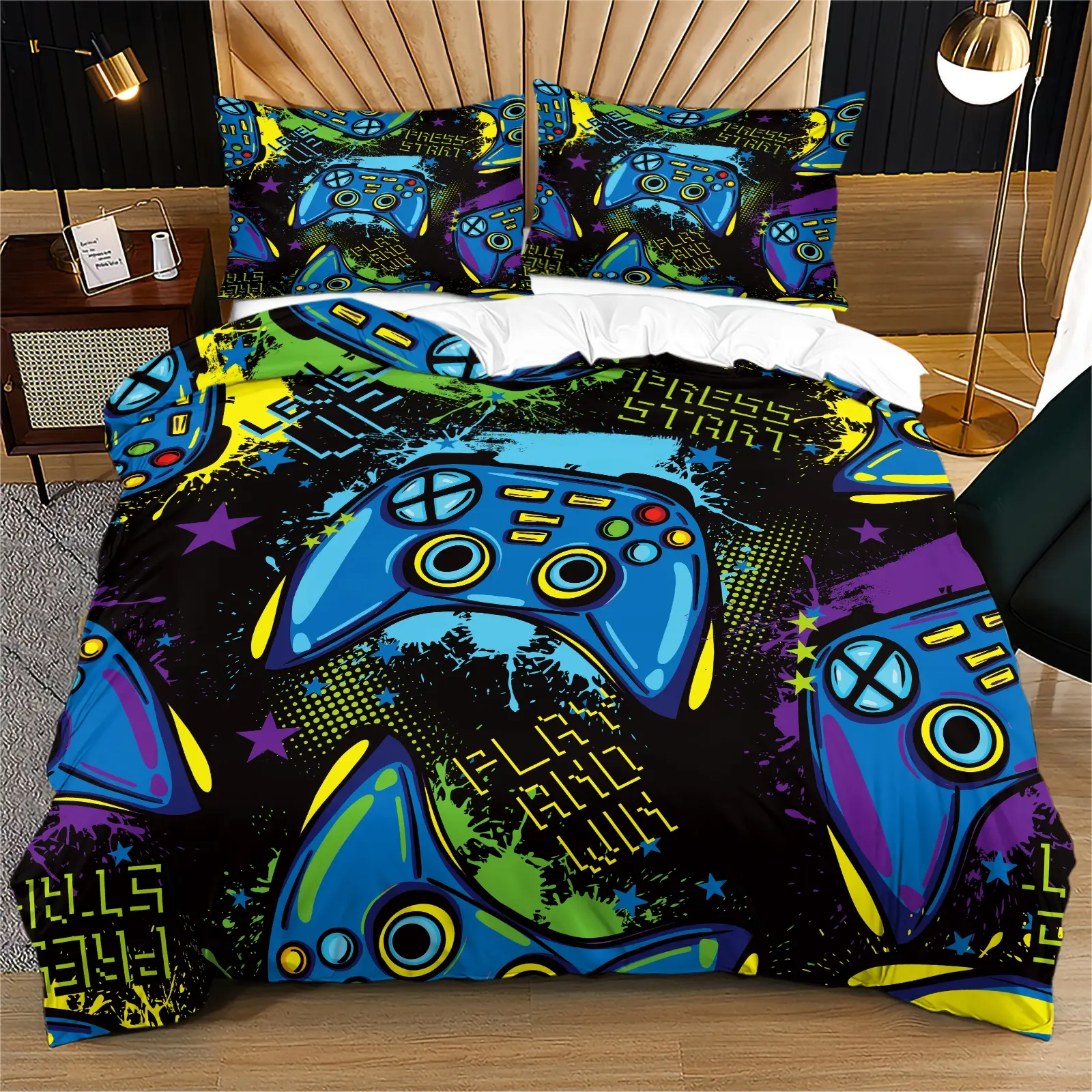 Gamepad graffiti quilt cover