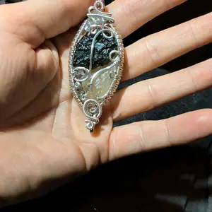 Combo Stone Pendant, Moldavite Lybian Dessert Glass and Herkimer Diamonds