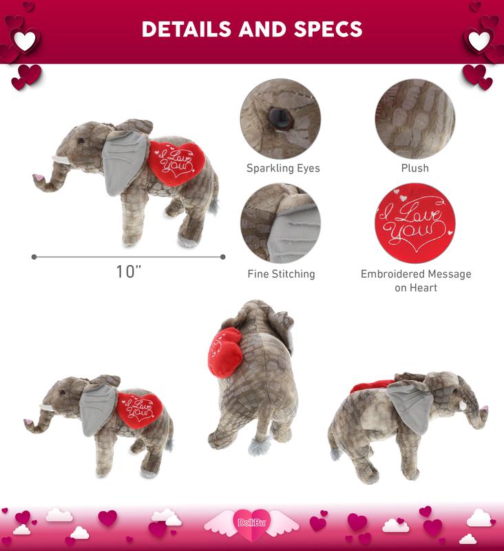PLUSH I LOVE YOU RED HEART - WILD COLLECTION PLUSH - 12" ELEPHANT