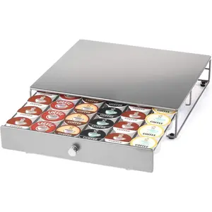 Coffee Pod Drawer -  Finish, Compatible with K-Cups, 36 Pod Pack Holder, Non-Rolling, Compact Under Coffee Pot Storage Sliding Drawer, Slim Home Kitchen Counter Organizer
