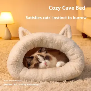Cozy Winter Cotton Sleeping Bag for Cats Stylish Thick Lamb Fleece Pocket-Style Nest Semi-Enclosed Design for Ultimate Comfort