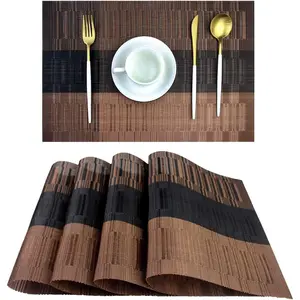 Placemats,Durable Placemats for Dining Table,Washable Woven Vinyl Kitchen Placemats Set of 4 (Brown)
