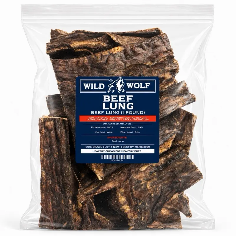 Wild Wolf Beef Lung Dog Treats (1 Lb.) 100% Natural Free Range, Grass Fed Beef - Single-ingredient Natural Dog Chew