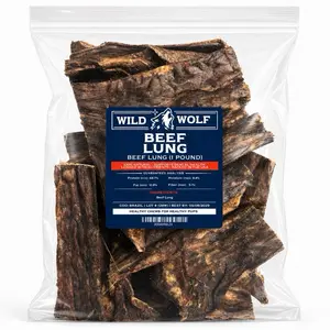 <NEW PRODUCT!> Wild Wolf Beef Lung Dog Treats (1 Pound) 100% Natural Free Range, Grass Fed Beef - Single-ingredient Natural Dog Chew