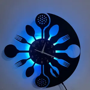 Silent Vinyl Record Wall Clock - Vintage Kitchen Utensil Fork & Spoon Design, Black White Home Decor for Living Room Bedroom Kitchen, Creative Christmas Birthday Gift, Battery Not Included