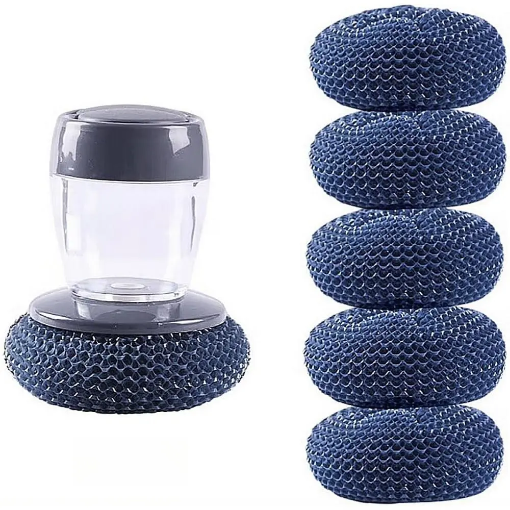 Automatic Liquid Soap Dispenser Palm Scrub Cleaner - Small PET Dish Brush, Household Kitchen Dishwashing Tool for Camping, Hiking