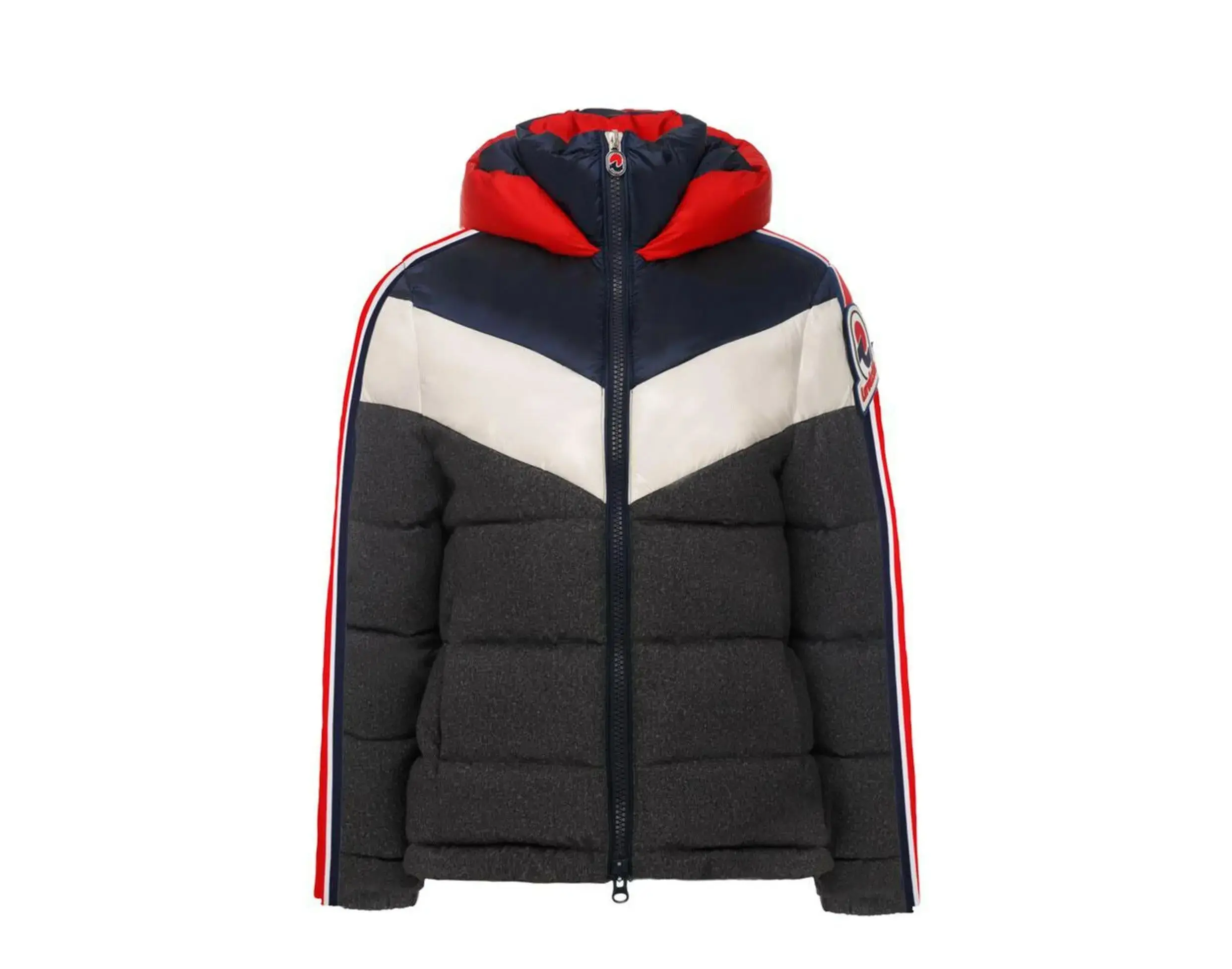 Invicta Claudia Shiny Contrast Colors Puffer Jacket in Grey/Navy/Red | Women's