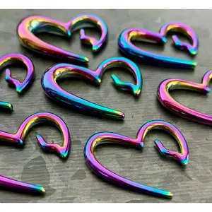 PAIR of Unique Rainbow Surgical Steel Heart Breaker Tapers - Gauges 8g (3.2mm) thru 0g (8mm)