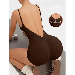 Women's Ballet Style Backless Unitard Shorts High Stretch Yoga Dance Activewear Solid Color Sports Jumpsuit