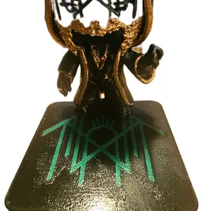 3D Printed Fan Made Token Pop Hand Painted with Unique Green Symbol and Gold Accents Collectible Art Piece