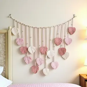 Bohemian Macrame Leaf Wall Hanging, Rustic Boho Wall Art Decor, Handwoven Tapestry Ornament, Perfect Home Decoration for Bedroom Kitchen Dining Bathroom, Ideal Gift for Mom