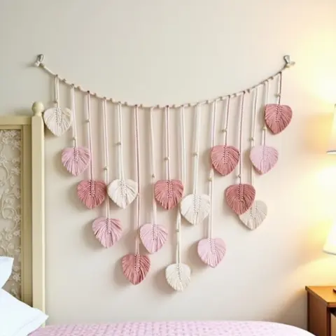 Lightweight Leaf-Shape Macrame Wall Hanging - Handwoven 1-Piece Tapestry Ornament, Hangable Rustic Home Accent, No Extra Accessories Needed, Ideal Mum Gift for Speed Badminton Lawn Game Space, Kitchen & Room Decor