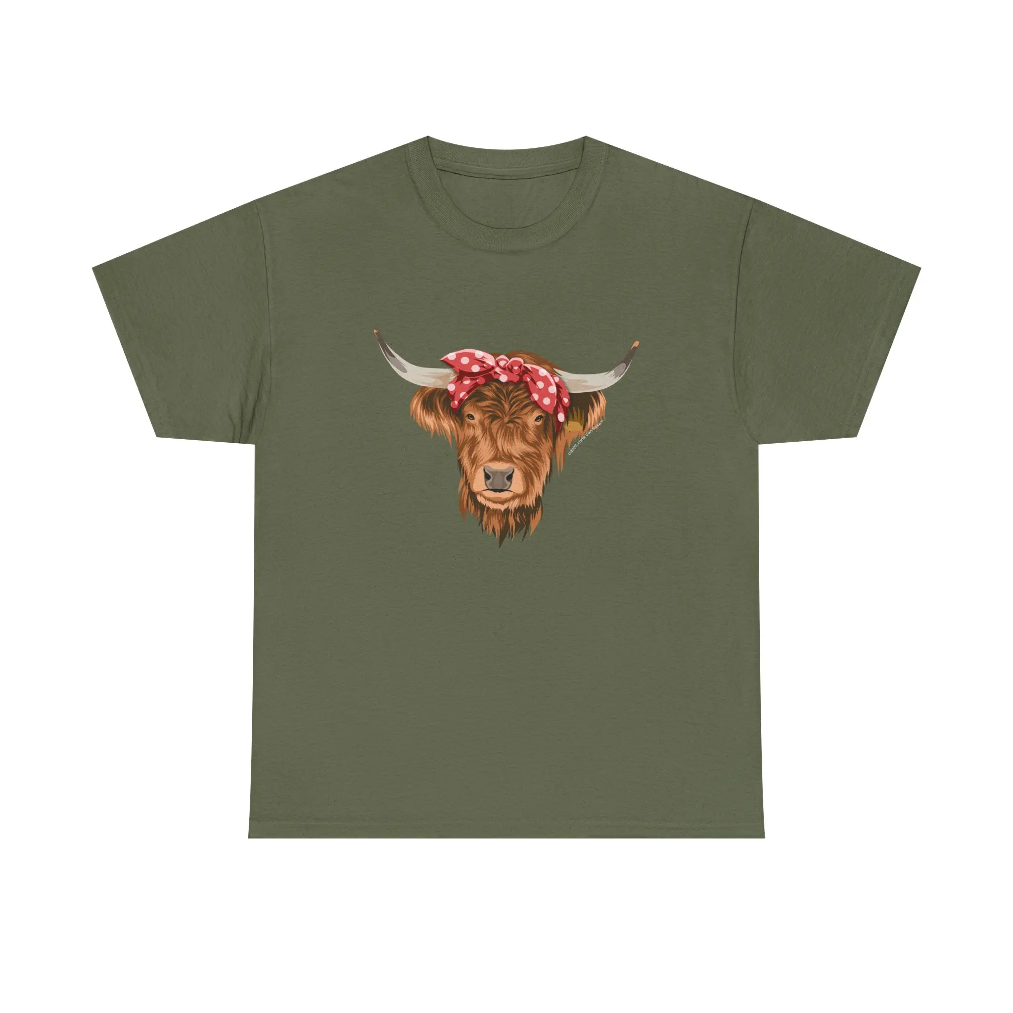 Katie Van Slyke™ Petunia T-Shirt Unisex Heavy Cotton Tee with Original Mini Cow Design Classic Fit Crew Neckline Casual Fashion Top