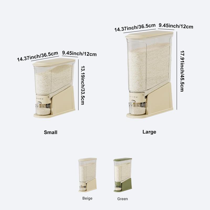 UFORU Rice Dispenser 22lb, Slim Rice Storage Container for Small Spaces, BPA-Free Clear Dry Food Dispenser Sealed Moisture-Proof, Utensils Airtight,Grains & Cereals Storage Bucket for Kitchen Pantry Home Use, Cream Color