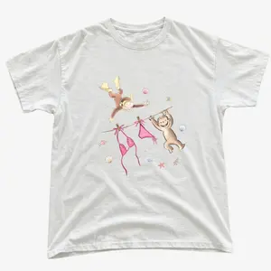 Y2K Curious George Summer Beach Shirt, Cute Tropical Vacation Unisex T-Shirt - Vintage Graphic Tee – Menswear & Womenswear – Streetwear Tops – Casual Cotton Crewneck Shortsleeve T-shirt