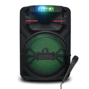 Portable Bluetooth Party Speaker with Built-in Disco Lights, 12” Subwoofer, Wireless Microphone, FM Radio, USB/TF/AUX Inputs, Rechargeable Battery, and Carrying Handle Audio Adapter speaker bluetooth speaker subwoofers