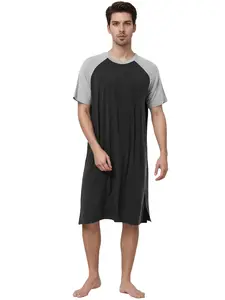 INSPIRE CHIC Men's Sleepwear Color Block Crew Neck Raglan Sleeves Lounge Pajamas Nightgown Black Light Gray