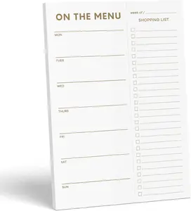 Gold Meal Planner and Grocery List Magnetic Notepad. 7x10” Meal Planning Pad with Tear Off Shopping List. Plan Weekly Menu Food for Weight Loss