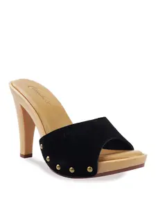 Candie's Antonellaomg Women's Black Suede Clog with Sculpted Wood-look Platform & Cushioned Footbed for All-Day Comfort Elegant Fashion Stylish Walking Shoes