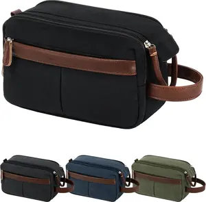 Canvas Toiletry Bag for Men - Water Resistant Travel Bag for Toiletries, Bathroom Essentials, Accessories - Black