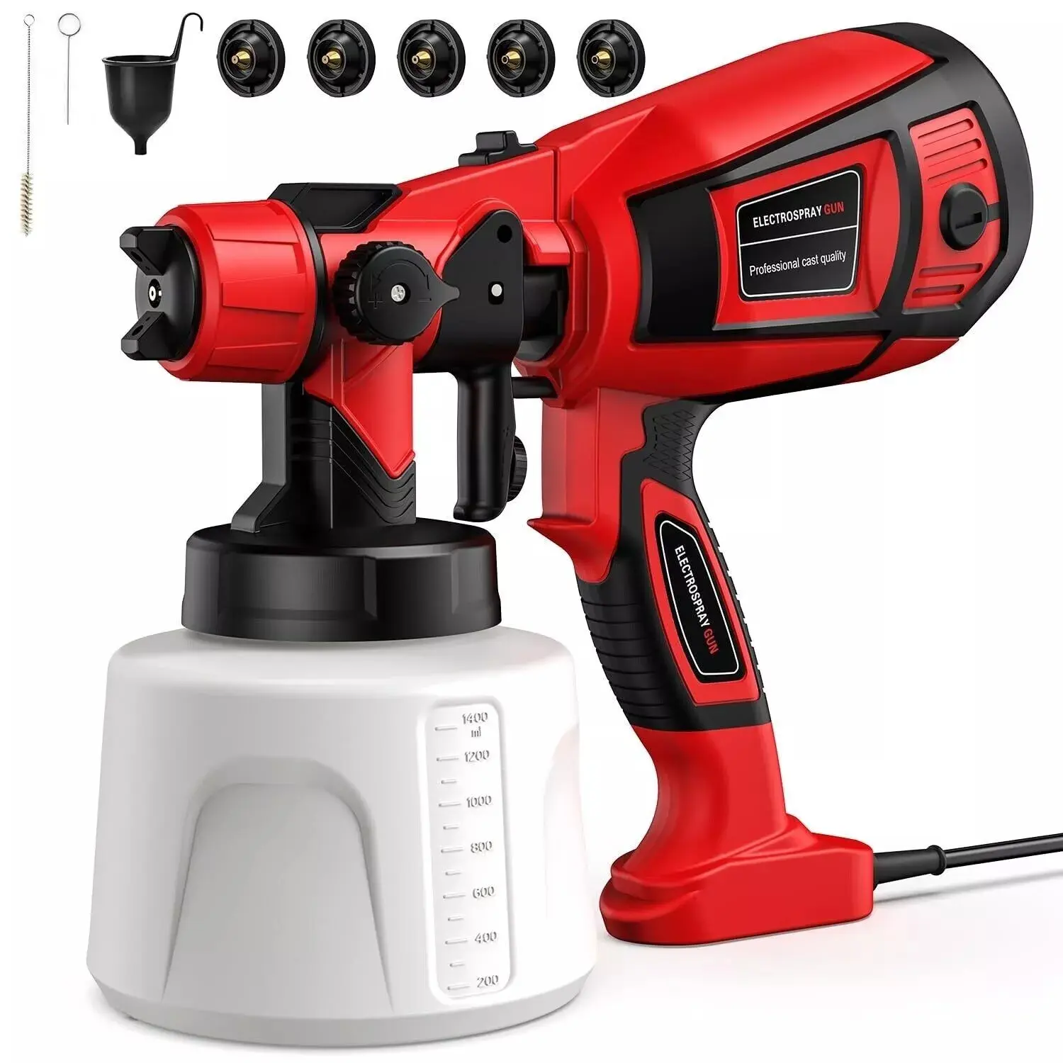HVLP Paint Sprayer - 700W Spray Gun with Cleaning & Blowing Joints, 5 Multiple Tips, 3 Patterns, Easy to Clean for DIY Home Projects, Surface Painting, Furniture