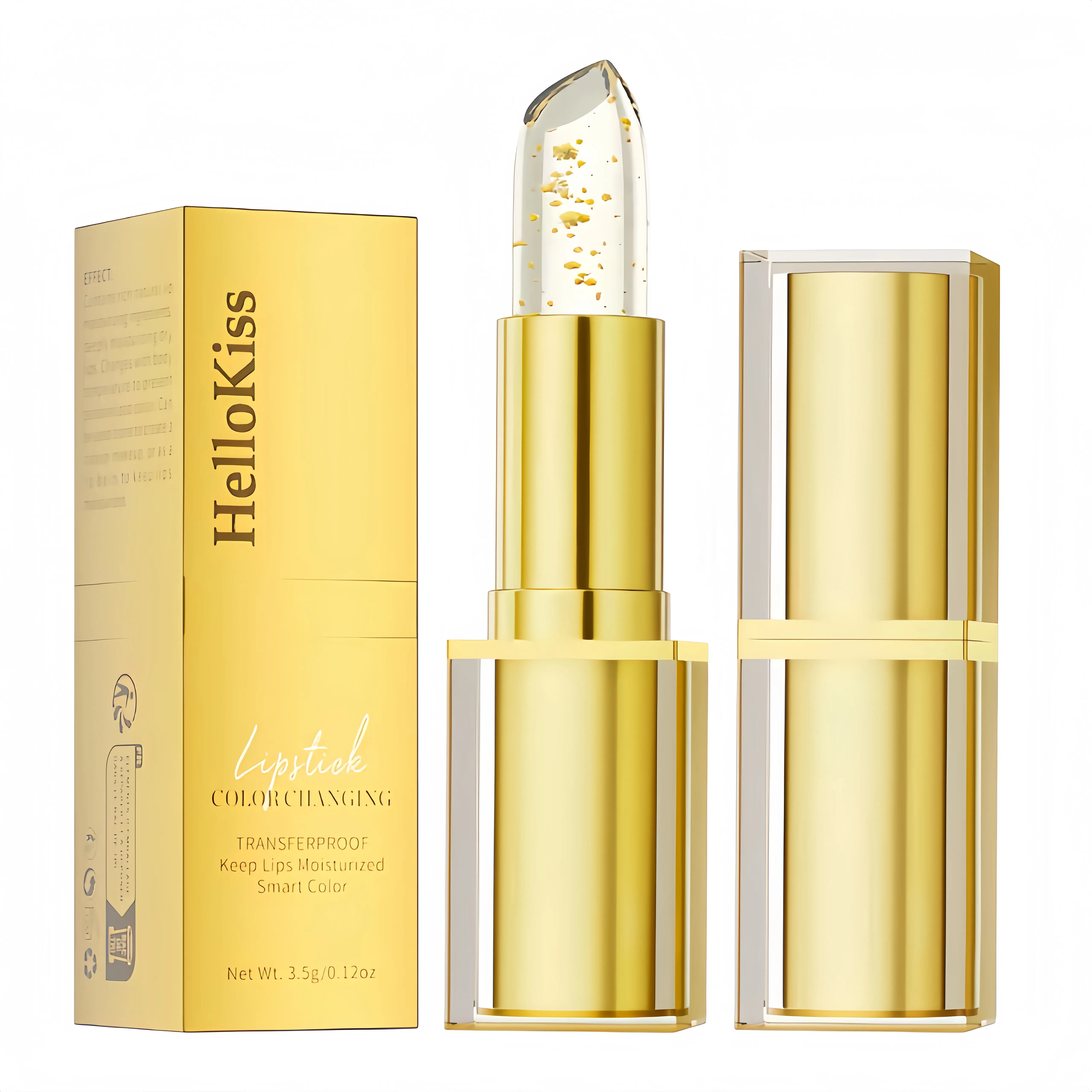 Color-Changing Lipstick, pH-Activated Jelly Lip Balm with Gold Foil, Lightweight Hydrating Moisturizer, Gentle Lip Care Cosmetic, Lipgloss, Glossy Lips