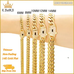 【New upgraded】14K gold-plated Miami Cuban Necklace, New electroplating process and CZ Inlay design, Stainless Steel Classic Chain Unisex Design