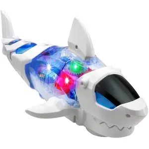 Electric Shark Toy for Kids with Lights & Sounds Wiggling Body Automatic Obstacle Avoidance Transparent Gears Easy Assembly Fun Gift for Kids Adjustable Music Interactive Crawling Motion Gift For Kids