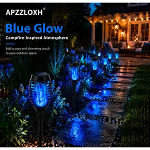 APZZLOXH Solar Torch Lights Outdoor, Blue light Flame Solar Lights, IP65 Waterproof Auto On/Off Garden Torch Lights for Patio Yard Lawn Pathway Decor