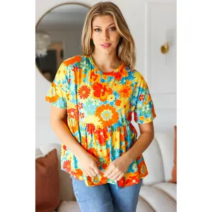 Sunflower& Red Retro Floral Swing Babydoll Top