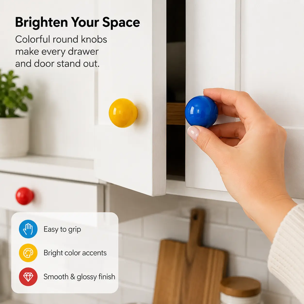 6 Counts, Glossy Round Spherical Cabinet Knobs, Multicolor Pull Handles for Home Drawer, Wardrobe Door and Toilet Lid Daily Use