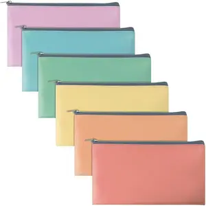6 Pack, Zippered Security Bank Deposit Bag, Assorted Pastel Colors, Leatherette, Cash Bag, Coin Tote, Utility Pouch, Assorted 6 Pastel Fashion Colors