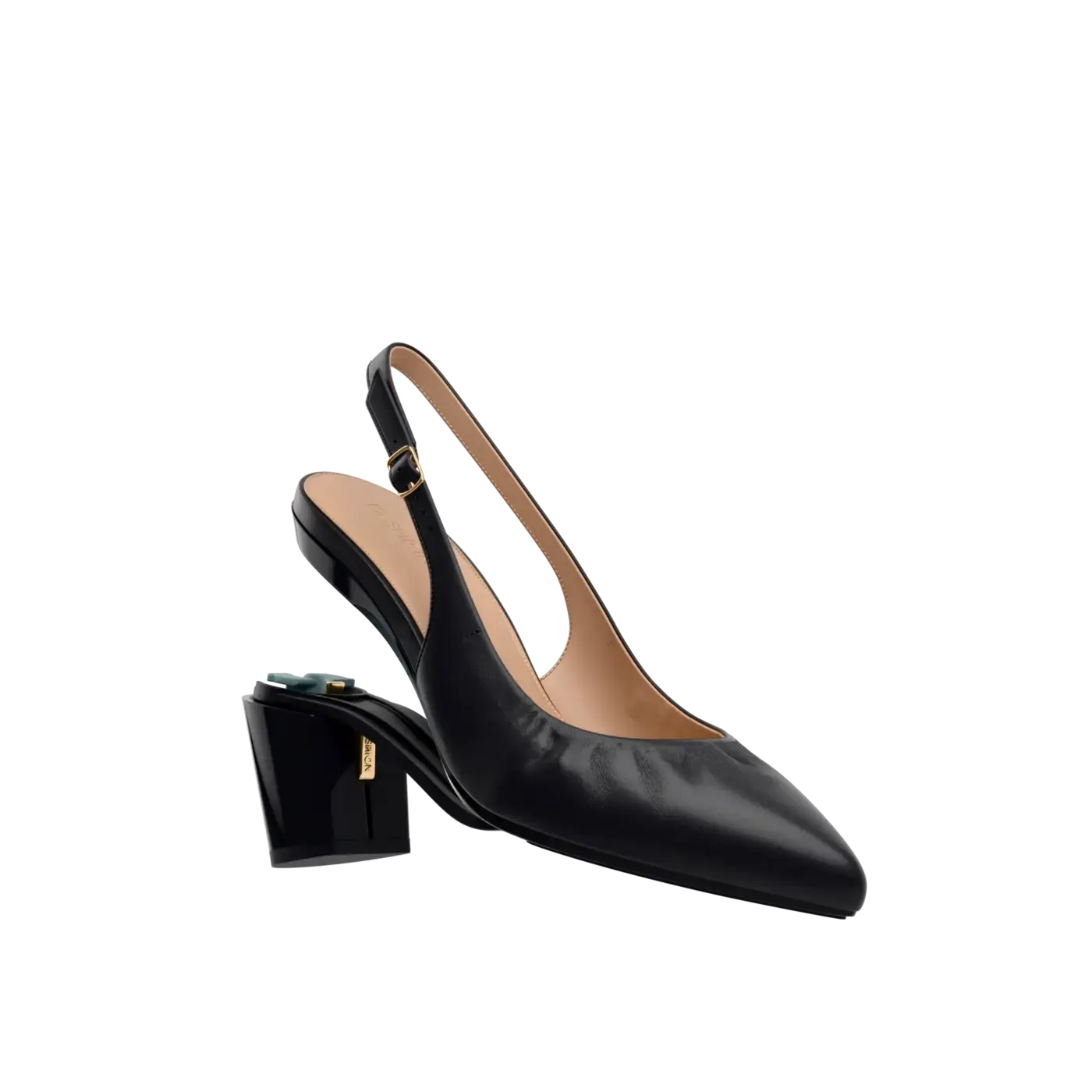 Slingback Buckle Pump - Coal Leather 3" Block