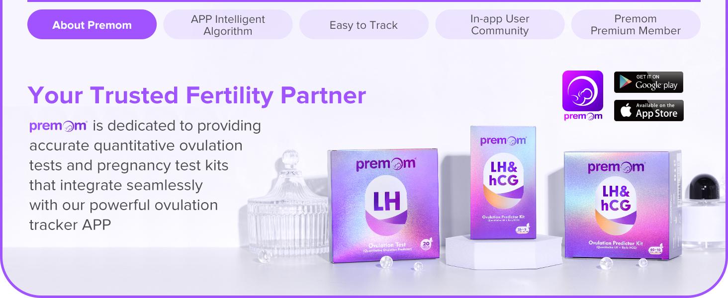 Premom Quantitative Ovulation Predictor Combo Kit：40 Ovulation + 10 Pregnancy Test Strips - with Smart Digital Ovulation Reader APP - 40LH+10HCG Test