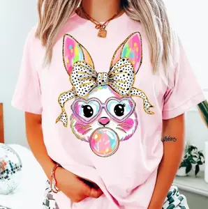 Coquette Easter T-Shirt, Easter Bow Tshirt, Easter Rabbit T-Shirt, Easter T-Shirt for Women, Easter Bunny T-Shirt