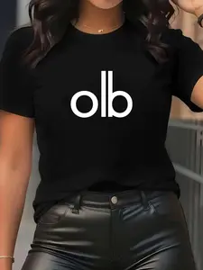 Women's Summer Casual Printed T-Shirt, Fitted Knit Fabric, Moderate Thickness, Plain Pattern, No Sensitive Goods Type, Made in China