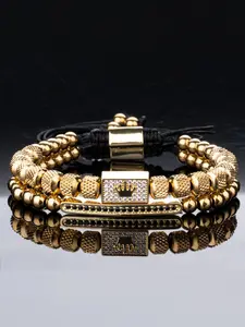 Luxury Fashion Square Crown Stainless Steel Beaded Bracelet Set, Elegant Jewelry Bracelet Adjustable Size Unisex Jewelry Gift for Men and Women