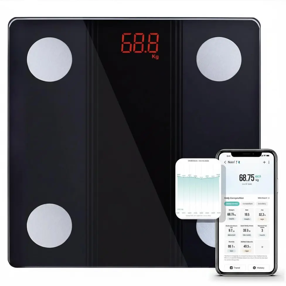 Bathroom Scale Smart Digital Bluetooth Scales for Body Weight, Healthcare, Body Fat, BMI Body Composition Analyzer Weighing Scale with High Precision Measurements Sync APP Heavy Duty 330lbs