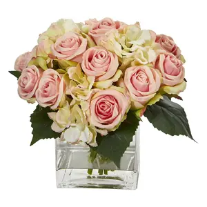 Rose and Hydrangea Bouquet Artificial Arrangement in Vase Rose and Hydrangea Bouquet Artificial Arrangement in Vase