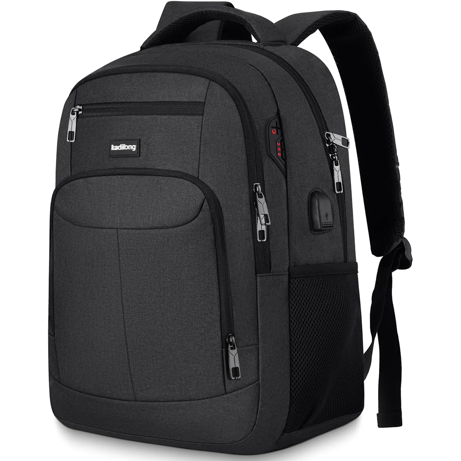 Kadilong Large Capacity Business Computer Bag - Waterproof Tech Laptop Bag with USB & Headphone Jack, Anti-Theft Design, Luggage Strap, Multiple Pockets, Fully Padded Sleeve, Breathable Easy-Carry Work Backpack for Men, Laptop Bag Waterproof