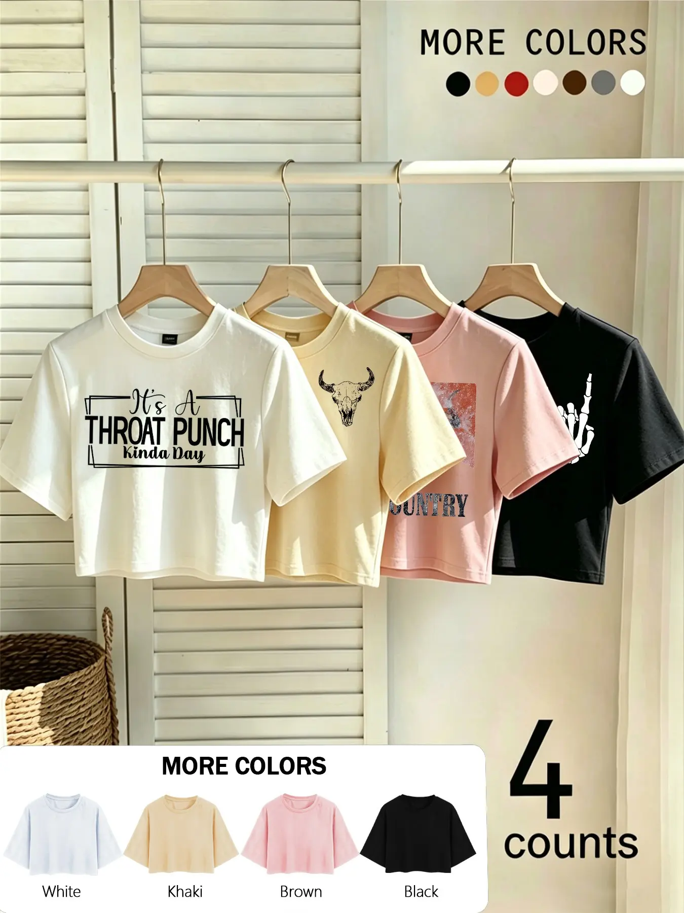 4-Piece Set, Casual Classic Loose Oversized Round Neck Short Sleeve Tops, Skull Arm Design, Bull Head Print, Soft Fabric, Summer Wear, Gift Idea, Casual Summer Clothing