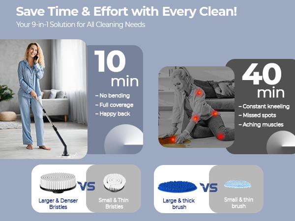 MayKing Electric Spin Scrubber with 9 Brush Heads, 3-Angle & 4-Length Adjustable Cordless Power Scrubber, 3-Speed & Battery LED Display, Electric Scrubber for Cleaning Bathroom Bathtub Floor Tiles