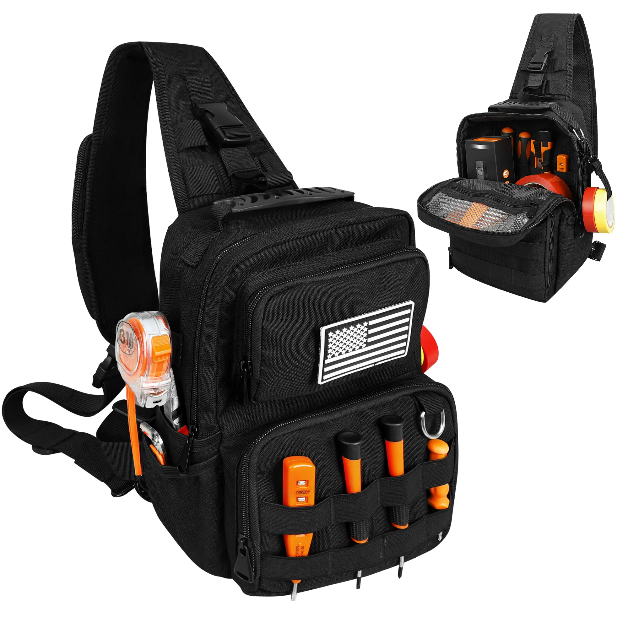 Small Tactical Tool Bag - Compact Multi-Pocket Shoulder Chest Pouch with MOLLE System for Technicians, Black Small Tactical Tool Bag - Compact Multi-Pocket Shoulder Chest Pouch with MOLLE System for Technicians, Black