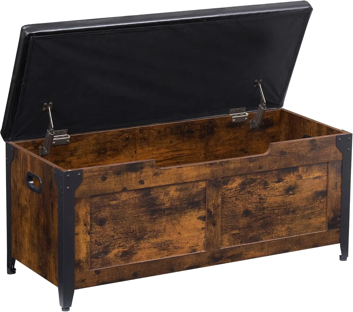 Rustic Brown Farmhouse Wooden Storage Chest with Safety Hinge - Multi-Functional Storage Bench & Footrest Stools for Entryway, Bedroom, Foot Rest Stools