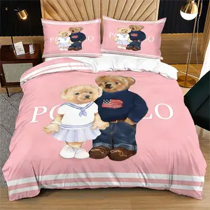 Couple Bear Print Bedspread Set, Includes 1 Bedspread and 1 or 2 Pillowcases, No Quilt or Pillow Inserts, Suitable for Bedroom or Dormitory Bedding Sets, Perfect for Gifting or Personal Use