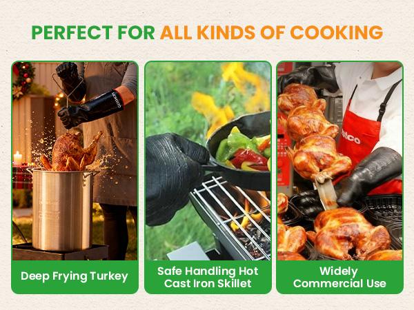 GEEKHOM 932°F Heat Resistant BBQ Grill Gloves: Oil Resistant Waterproof for Smoking Grilling Cooking Barbecue Deep Frying Turkey Rotisserie Handling Hot Greasy Meat Grilling Stocking Stuffers for Men